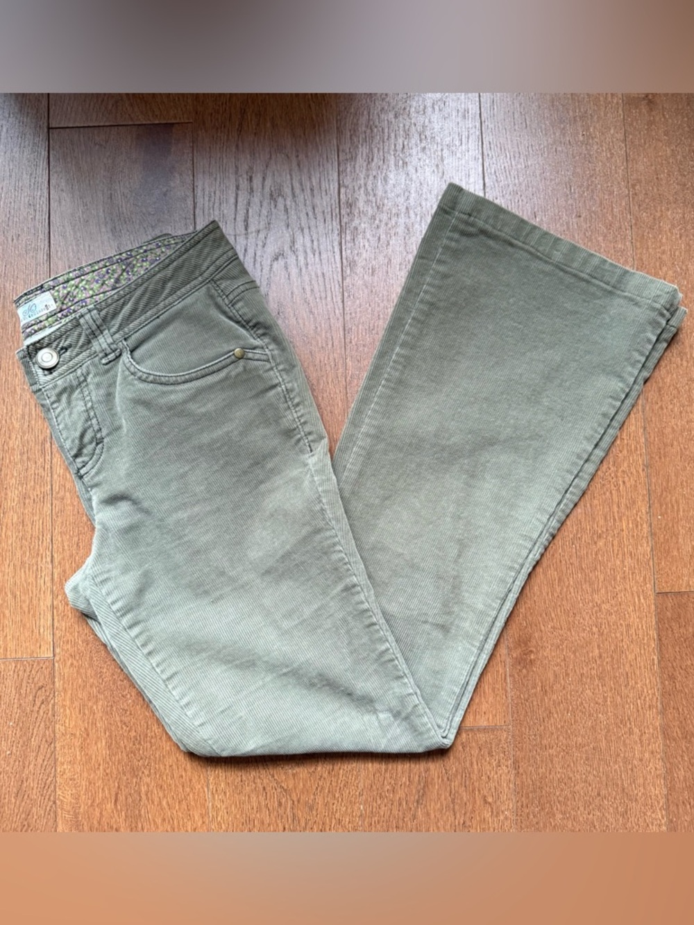 Y2K Olive Green Women's Corduroy Flare Pants